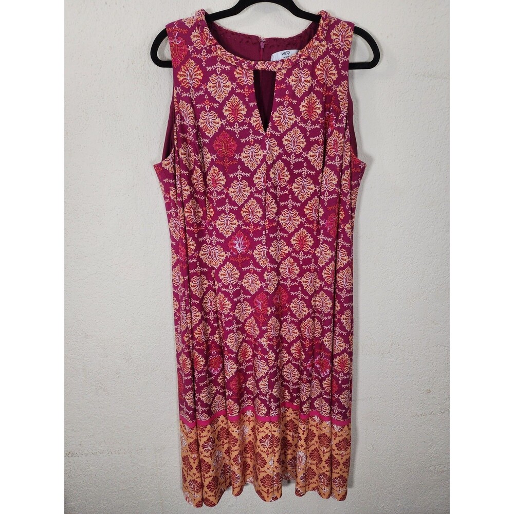 Wisp Woman Dress 18W Plus Pink Damask Sleeveless Keyhole Stretch Midi